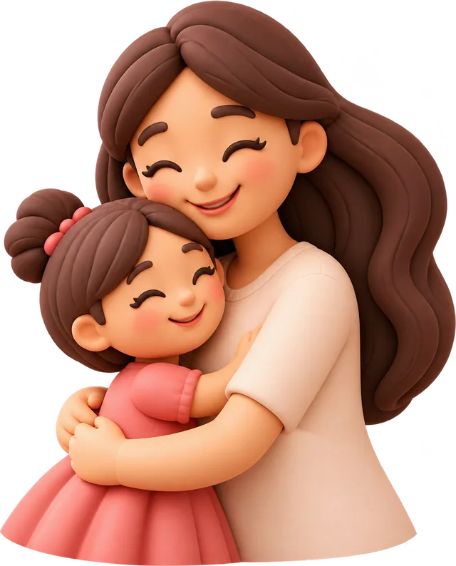 A mother hugging her daughter